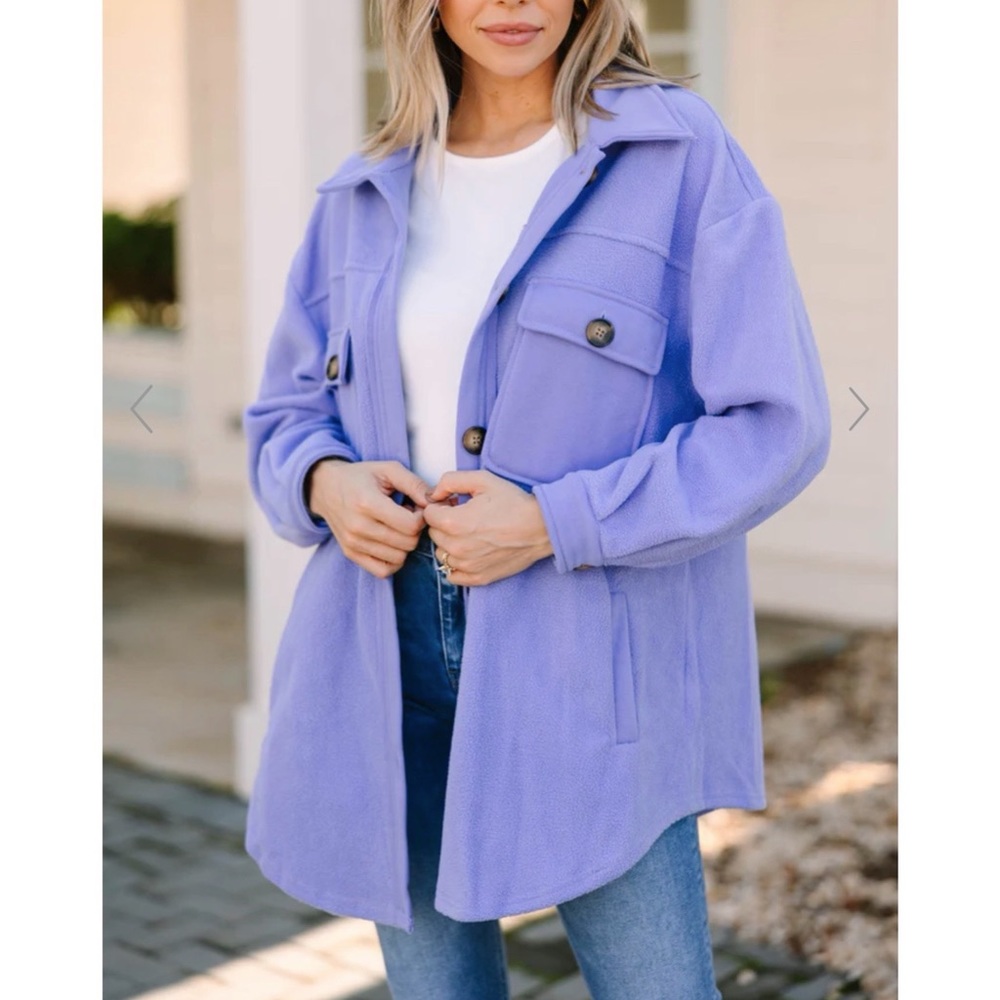 NWOT The mint julep boutique Periwinkle purple Oversized Fleece Shacket